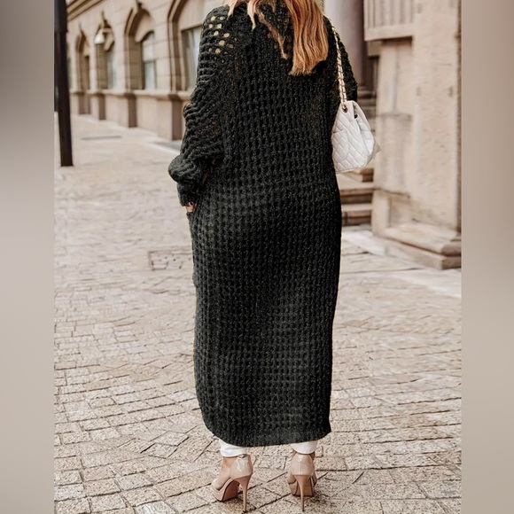 Charcoal Grey Long Cover Up Cardigan Duster with Pockets XXL - Picture 4 of 4